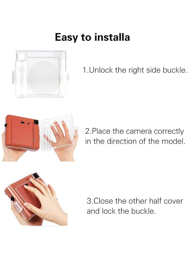Protective Clear Case for Fujifilm Instax Square SQ1 Instant Film Camera, Crystal Hard PC Cover for Instax Square SQ1 with Removable Rainbow Shoulder Strap (Transparent)