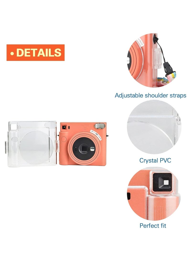 Protective Clear Case for Fujifilm Instax Square SQ1 Instant Film Camera, Crystal Hard PC Cover for Instax Square SQ1 with Removable Rainbow Shoulder Strap (Transparent)