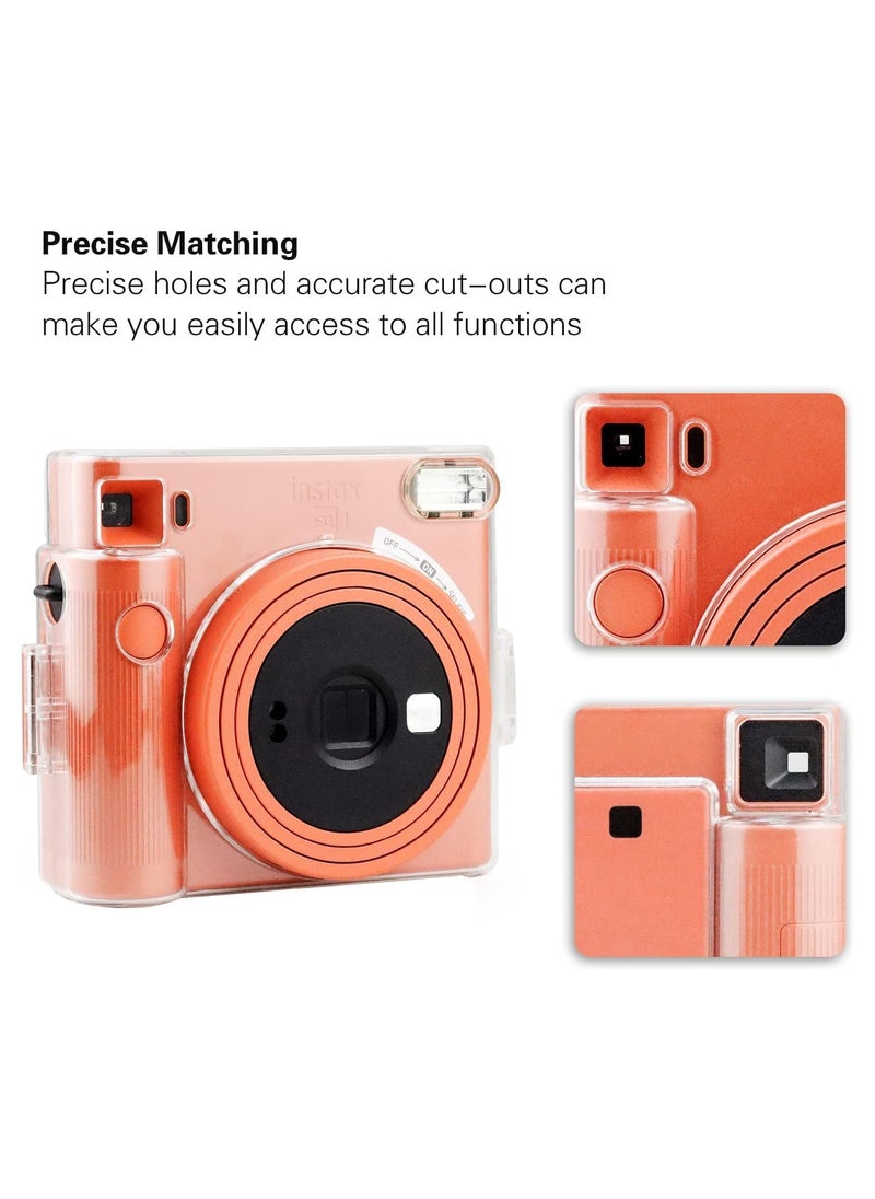 Protective Clear Case for Fujifilm Instax Square SQ1 Instant Film Camera, Crystal Hard PC Cover for Instax Square SQ1 with Removable Rainbow Shoulder Strap (Transparent)