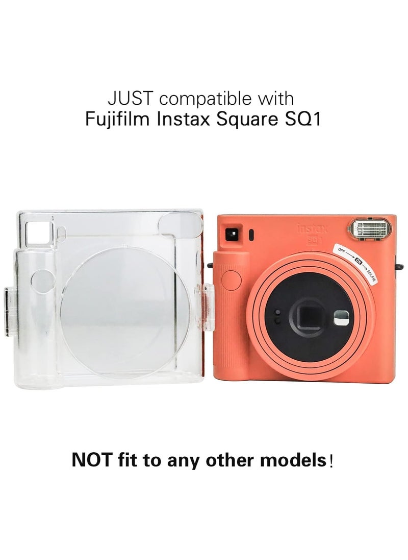 Protective Clear Case for Fujifilm Instax Square SQ1 Instant Film Camera, Crystal Hard PC Cover for Instax Square SQ1 with Removable Rainbow Shoulder Strap (Transparent)