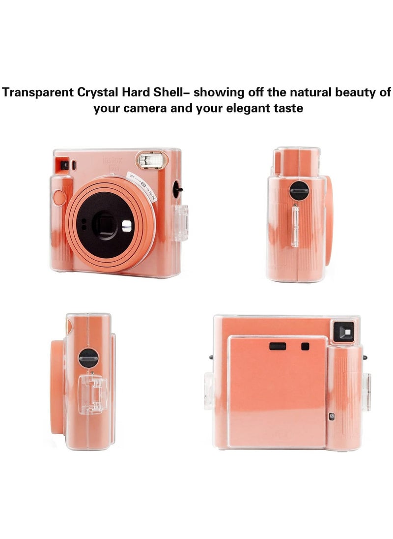 Protective Clear Case for Fujifilm Instax Square SQ1 Instant Film Camera, Crystal Hard PC Cover for Instax Square SQ1 with Removable Rainbow Shoulder Strap (Transparent)