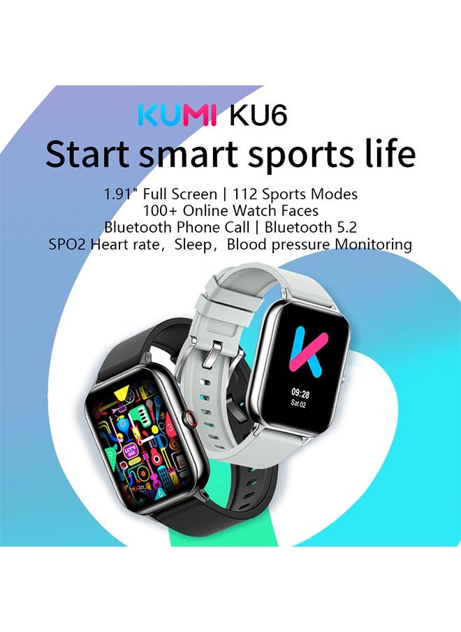 KU6 Smart Sports Watch AMOLED Display Heart Rate Detection 100 Motion Detection Aid Support ChatGPT Waterproof Watch Sleep Heart Rate Detection Compatible with Android iOS Sliver