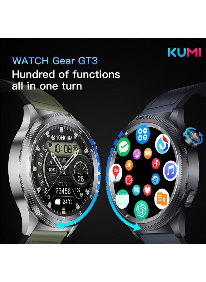 KUMI Gear GT3 Smart Sports Watch AMOLED Display 100 Motion Detection Assisted Sleep Detection Exercise Track Recording Waterproof AI Voice Bracelet NFC Support Black