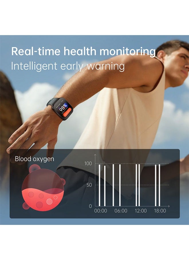 KUMI U6 Smart Sports Watch AMOLED Display 100 Sports Detection Aids Sleep Detection Motion Track Recording Waterproof AI Voice Bracelet Black