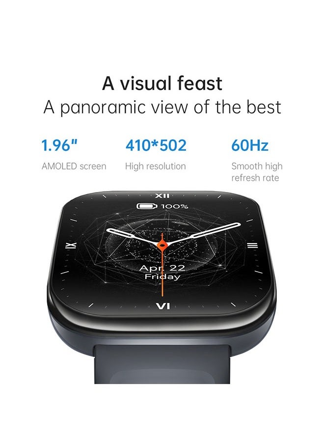 KUMI U6 Smart Sports Watch AMOLED Display 100 Sports Detection Aids Sleep Detection Motion Track Recording Waterproof AI Voice Bracelet Black