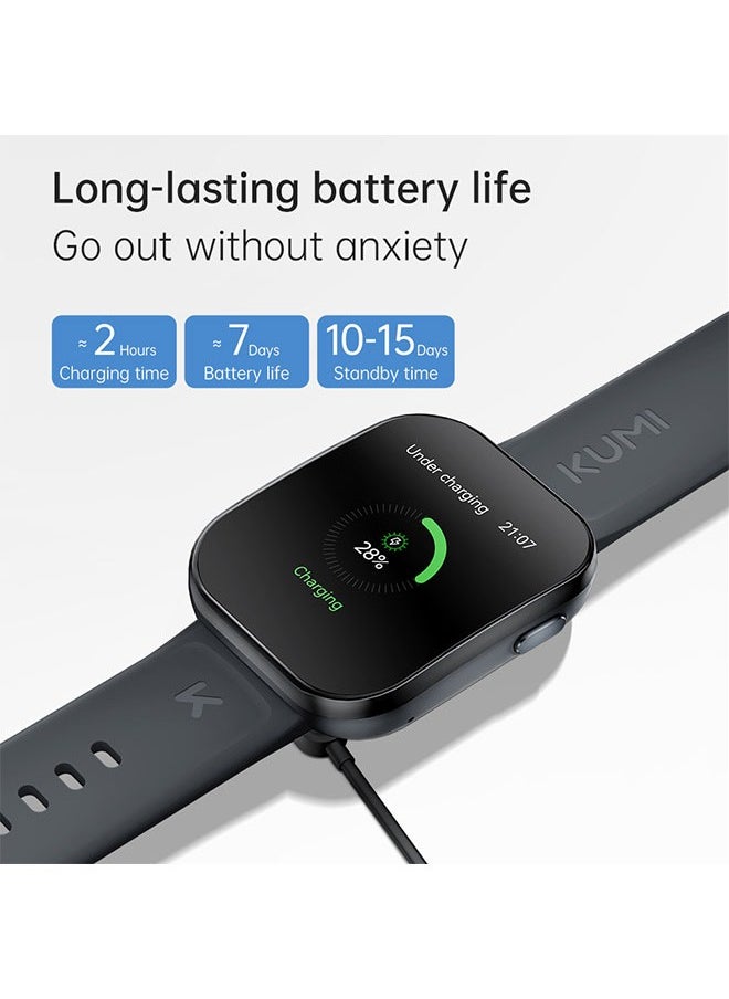 KUMI U6 Smart Sports Watch AMOLED Display 100 Sports Detection Aids Sleep Detection Motion Track Recording Waterproof AI Voice Bracelet Black