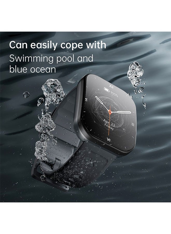 KUMI U6 Smart Sports Watch AMOLED Display 100 Sports Detection Aids Sleep Detection Motion Track Recording Waterproof AI Voice Bracelet Black