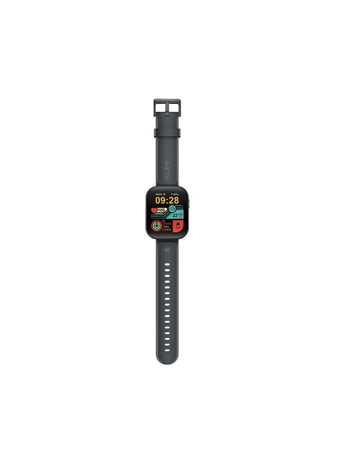 KUMI U6 Smart Sports Watch AMOLED Display 100 Sports Detection Aids Sleep Detection Motion Track Recording Waterproof AI Voice Bracelet Black