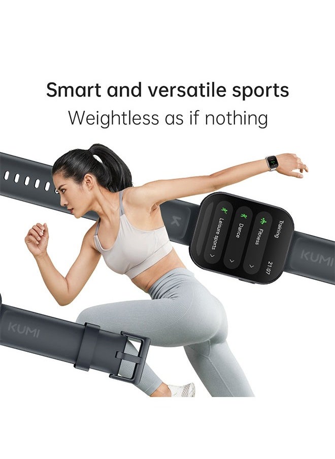 KUMI U6 Smart Sports Watch AMOLED Display 100 Sports Detection Aids Sleep Detection Motion Track Recording Waterproof AI Voice Bracelet Black