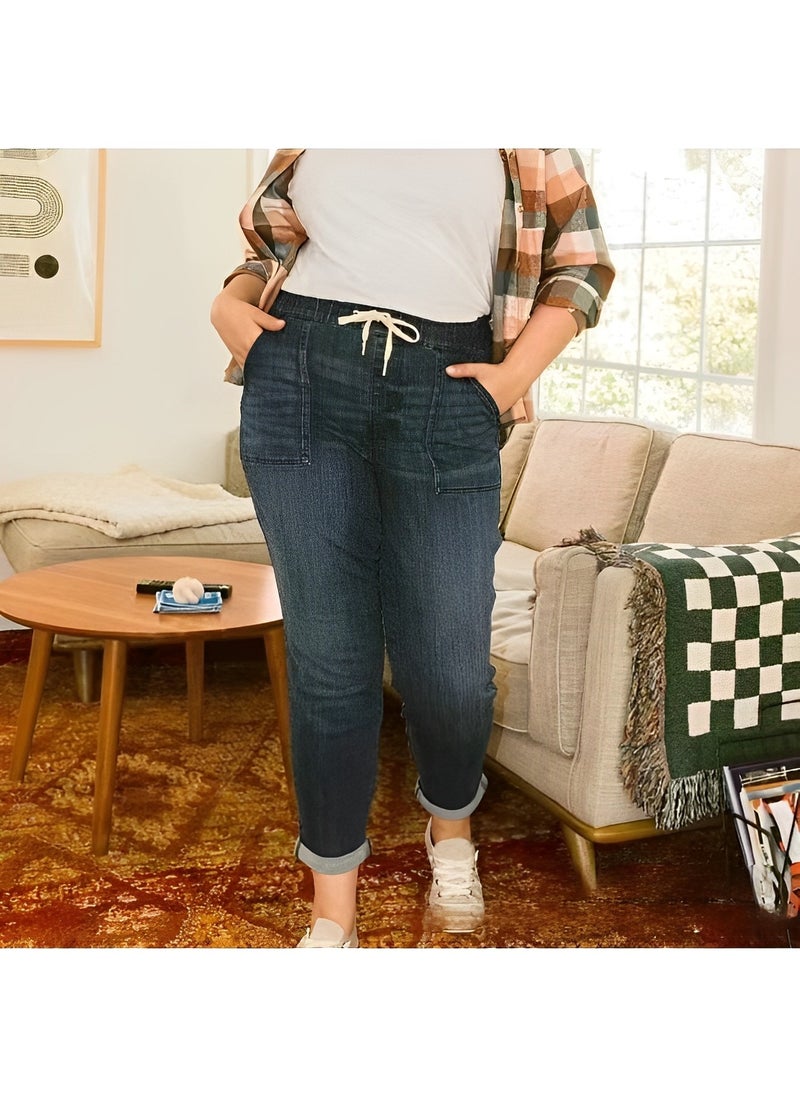 Women's Jeans Classic High Waist Daily Wear Slim Jeans Casual Pull On Elastic Jeans Denim Sport Fit Drawstring Jeans