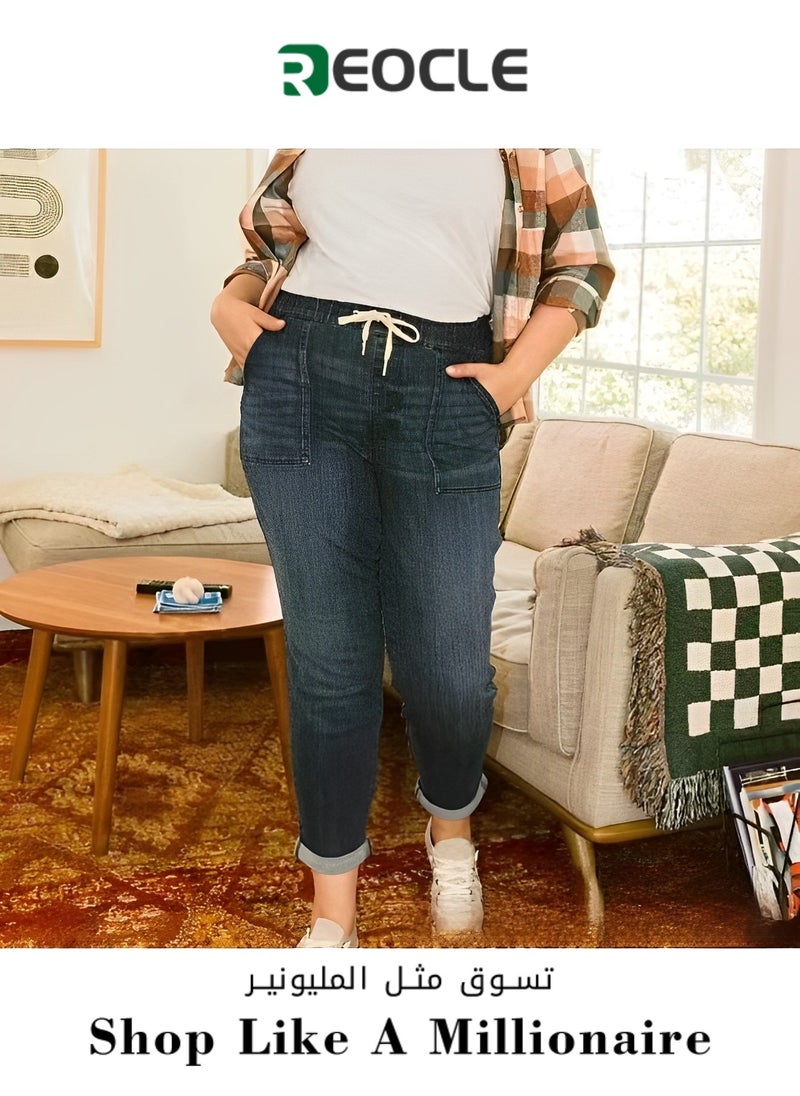 Women's Jeans Classic High Waist Daily Wear Slim Jeans Casual Pull On Elastic Jeans Denim Sport Fit Drawstring Jeans