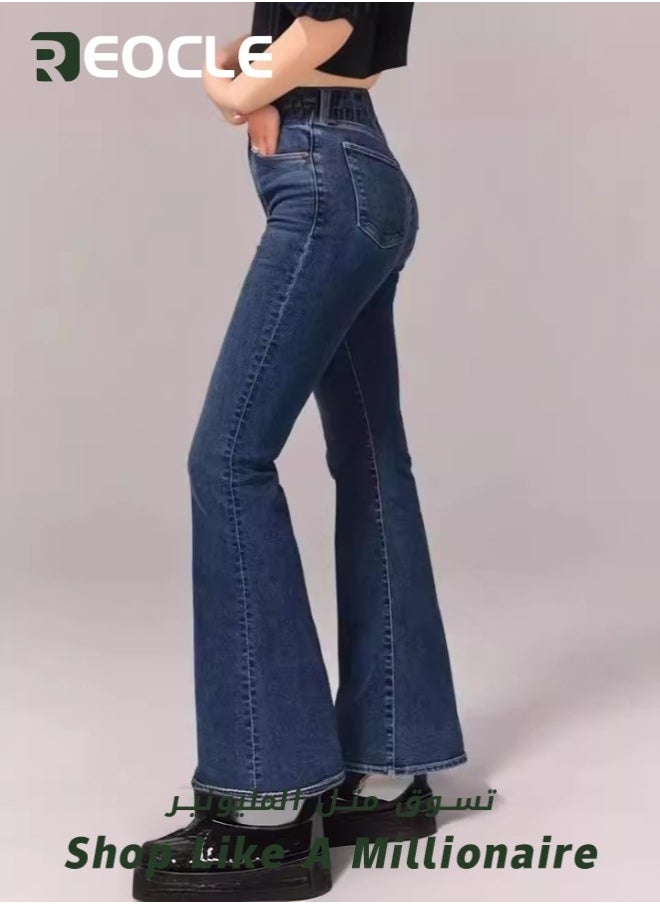 Women's Jeans Wide Leg Jeans Mid Waisted Straight Leg Loose Stretchy Lightweight Tummy Control Trendy Jeans