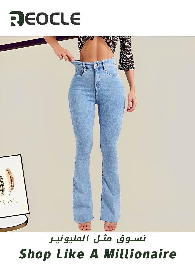 Women's Jeans Wide Leg Jeans Mid Waisted Straight Leg Loose Stretchy Lightweight Tummy Control Trendy Jeans