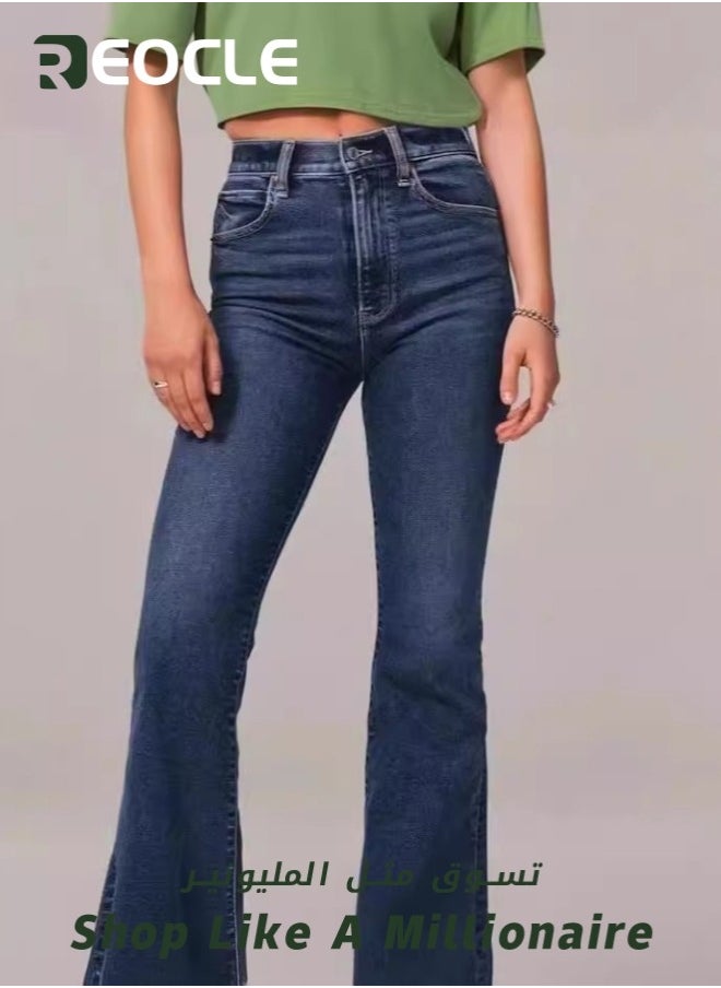 Women's Jeans Wide Leg Jeans Mid Waisted Straight Leg Loose Stretchy Lightweight Tummy Control Trendy Jeans