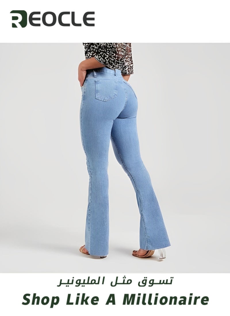 Women's Jeans Wide Leg Jeans Mid Waisted Straight Leg Loose Stretchy Lightweight Tummy Control Trendy Jeans