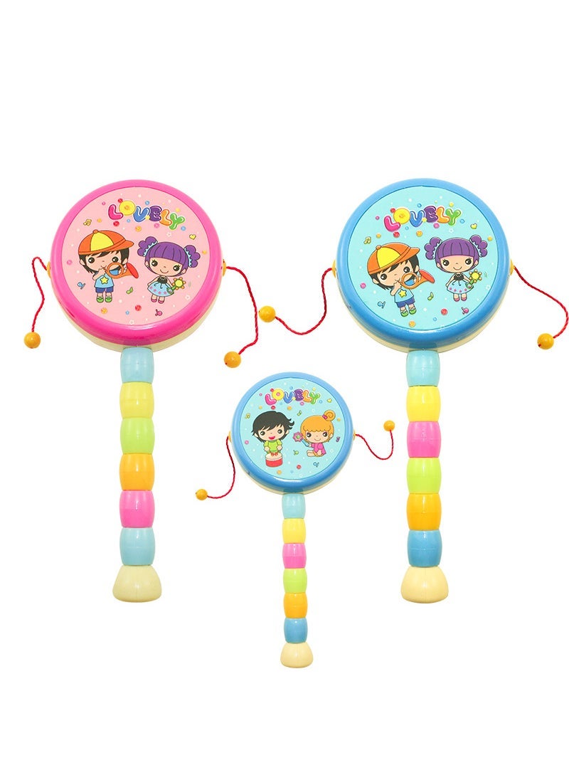 High quality baby hand rattle 19cm environmental protection plastic sound loud loud sound Ping An auspicious drum best seller Cartoon rattle 3C genuine (high quality, independent packaging)
