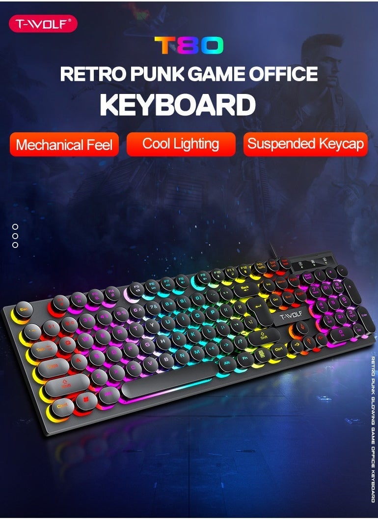 Mechanical Gaming Keyboard RGB Backlit Volume/Lighting Control Knob Fully Programmable 104-Keys Anti-Ghosting Wired Computer Keyboards for Office/Games,Suitable for PC/Ps4/Xbox Gamers