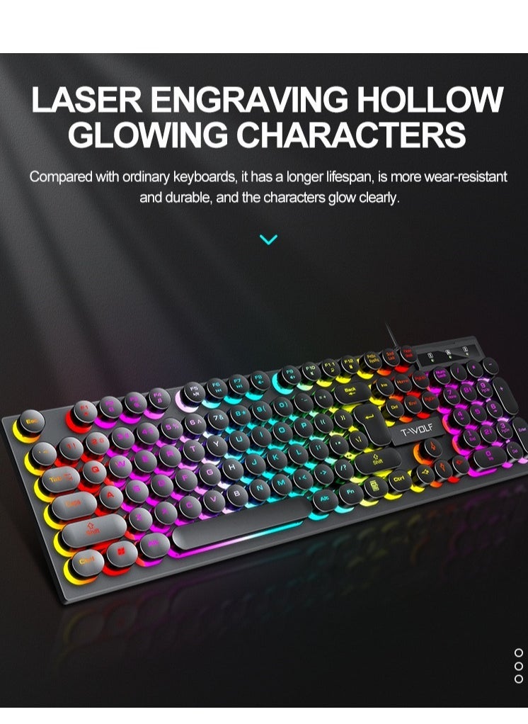 Mechanical Gaming Keyboard RGB Backlit Volume/Lighting Control Knob Fully Programmable 104-Keys Anti-Ghosting Wired Computer Keyboards for Office/Games,Suitable for PC/Ps4/Xbox Gamers