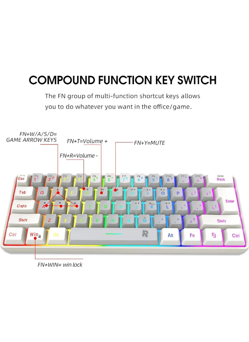 Arabic English 60% Wired Gaming Keyboard RGB Backlit Mini Keyboard Waterproof Small Ultra-Compact 61 Keys Keyboard for PC/Mac Gamer Typist Travel Easy to Carry on Business Trip