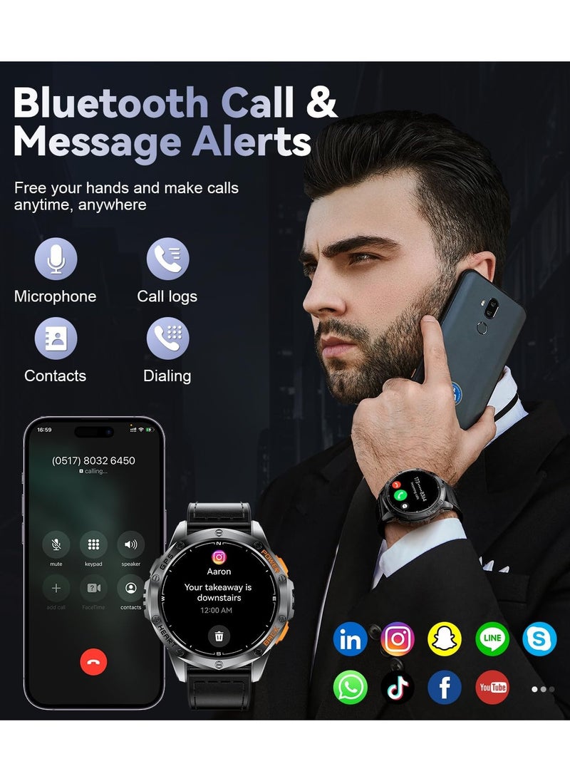 GPS Military Smart Watch for Men, LED Flashlight/Compass/45 Days Battery/IP68 Waterproof 1.43'' AMOLED Smartwatch, 100+ Sports Modes Fitness Tracker, Rugged Smart Watches for Android iOS