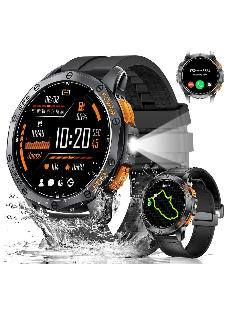 GPS Military Smart Watch for Men, LED Flashlight/Compass/45 Days Battery/IP68 Waterproof 1.43'' AMOLED Smartwatch, 100+ Sports Modes Fitness Tracker, Rugged Smart Watches for Android iOS