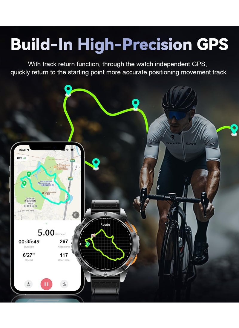 GPS Military Smart Watch for Men, LED Flashlight/Compass/45 Days Battery/IP68 Waterproof 1.43'' AMOLED Smartwatch, 100+ Sports Modes Fitness Tracker, Rugged Smart Watches for Android iOS