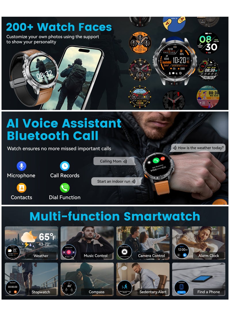 GPS Military Smart Watch for Men, LED Flashlight/Compass/45 Days Battery/IP68 Waterproof 1.43'' AMOLED Smartwatch, 100+ Sports Modes Fitness Tracker, Rugged Smart Watches for Android iOS