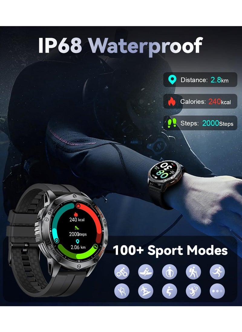 GPS Military Smart Watch for Men, LED Flashlight/Compass/45 Days Battery/IP68 Waterproof 1.43'' AMOLED Smartwatch, 100+ Sports Modes Fitness Tracker, Rugged Smart Watches for Android iOS