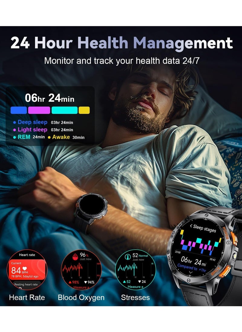 GPS Military Smart Watch for Men, LED Flashlight/Compass/45 Days Battery/IP68 Waterproof 1.43'' AMOLED Smartwatch, 100+ Sports Modes Fitness Tracker, Rugged Smart Watches for Android iOS