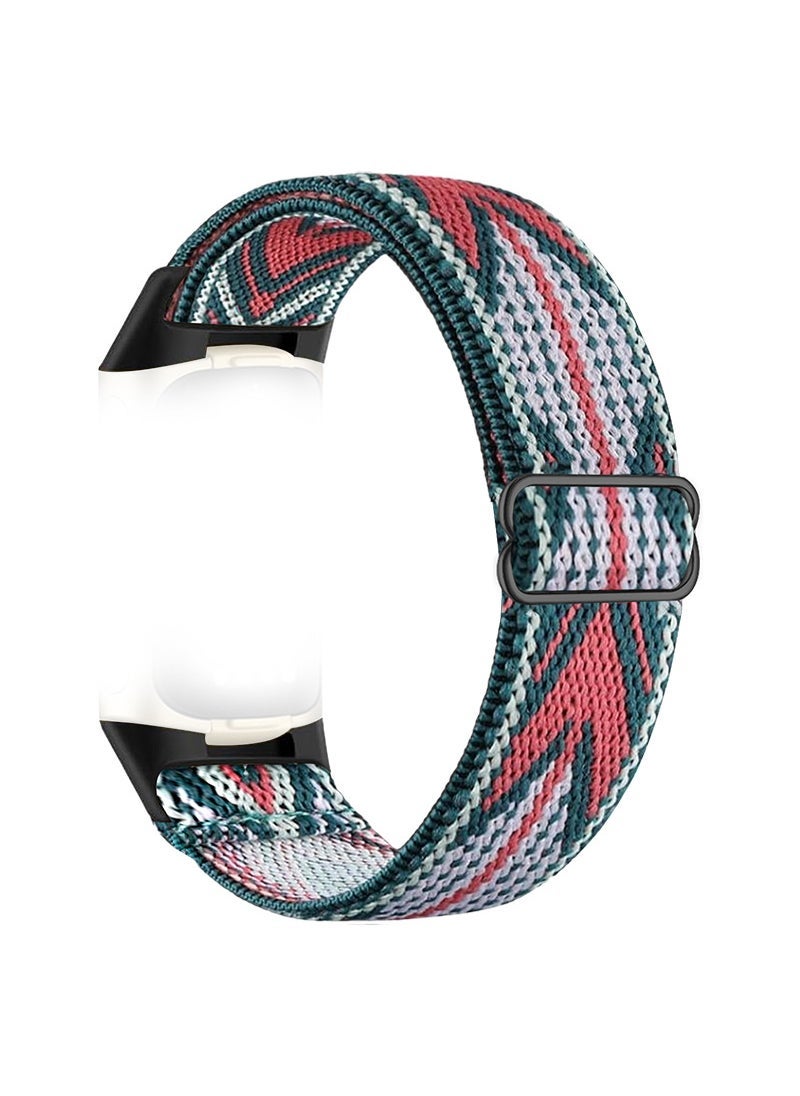 1 x 5 pcs Fitbit Charge 5/6 Woven Nylon Strap Elastic Replacement Band 76# green arrow