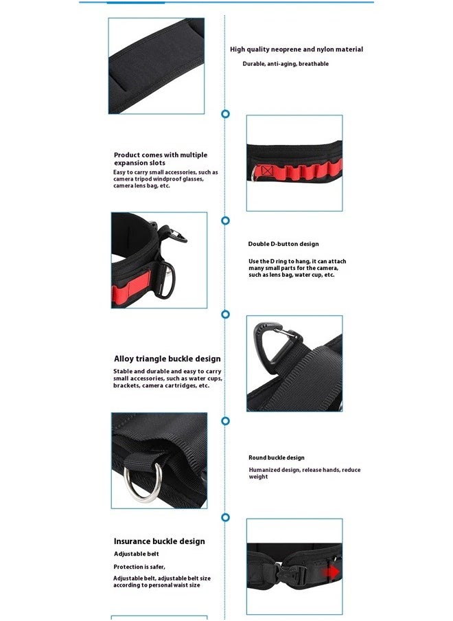 Multi-Functional Hanging Belt Black，Multi-Function Camera Waist Belt for SLR/DSLR Cameras, Adjustable Camera Waist Strap with Hook for Hanging Photography Accessories Fit for Outdoor Photographer