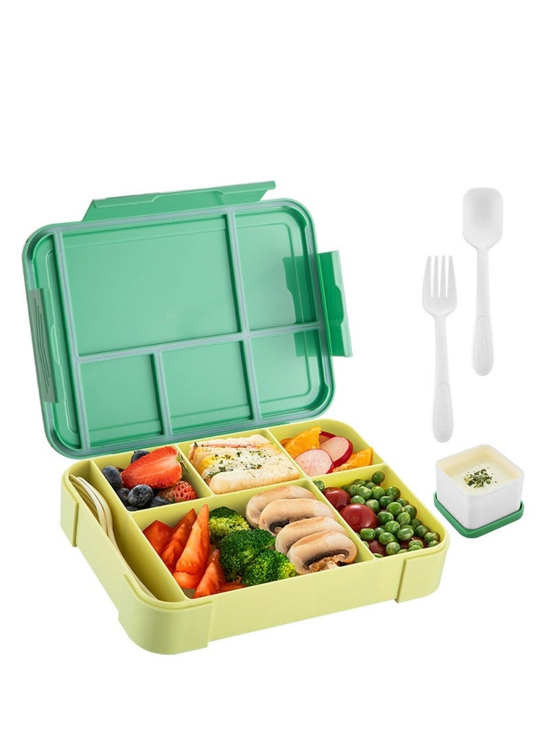Bento Lunch Box for Kids Adults, 6 Compartments  Food Container Ideal Portion Sizes Leak-Proof Bento box for Kids ,With cutlery sauce box,microwave heating Safe, Food-Safe Materials 1330ml