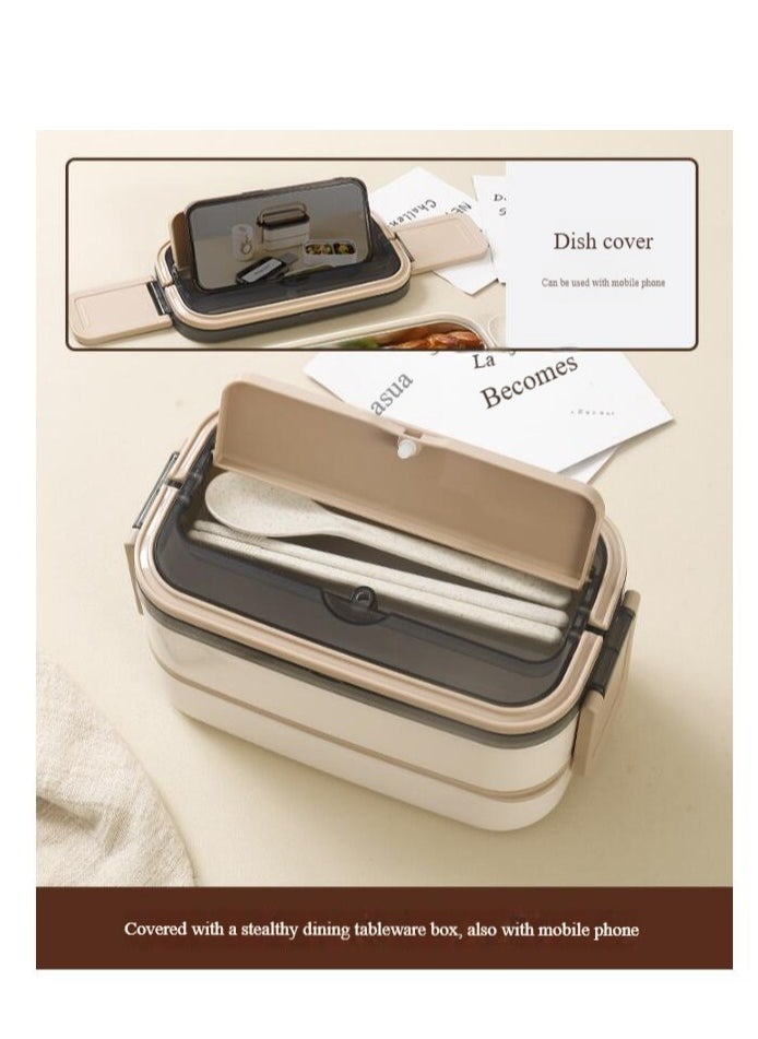 Tableware Bento Box, Microwave Oven Heating, Heat Preservation, Double-layer Plastic Lunch Box, Food Grade Portable Student Lunch Box,SUS 304,With Tableware+Insulation Bag 1400ML