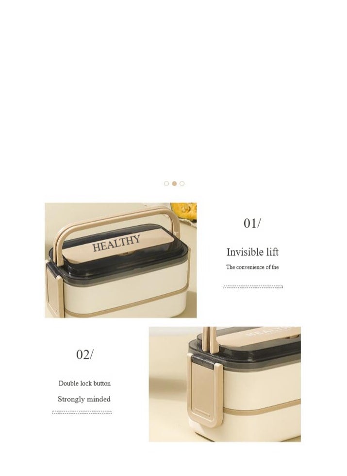 Tableware Bento Box, Microwave Oven Heating, Heat Preservation, Double-layer Plastic Lunch Box, Food Grade Portable Student Lunch Box,SUS 304,With Tableware+Insulation Bag 1400ML