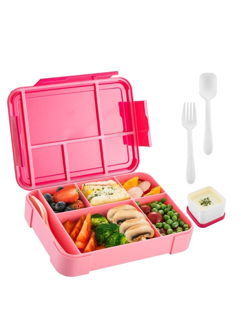 Bento Lunch Box for Kids Adults, 6 Compartments  Food Container Ideal Portion Sizes Leak-Proof Bento box for Kids ,With cutlery sauce box,microwave heating Safe, Food-Safe Materials 1330ml