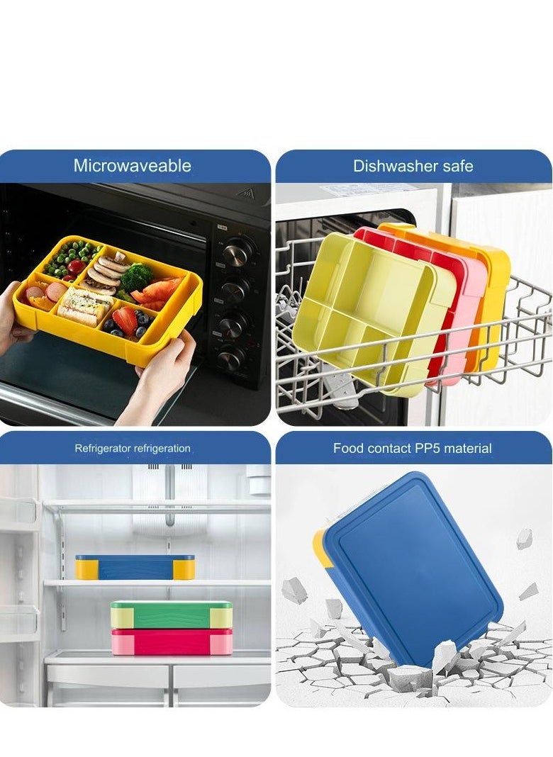 Bento Lunch Box for Kids Adults, 6 Compartments  Food Container Ideal Portion Sizes Leak-Proof Bento box for Kids ,With cutlery sauce box,microwave heating Safe, Food-Safe Materials 1330ml