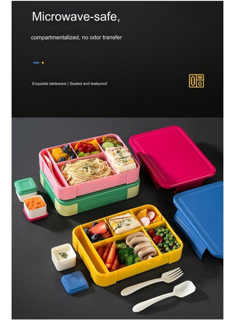 Bento Lunch Box for Kids Adults, 6 Compartments  Food Container Ideal Portion Sizes Leak-Proof Bento box for Kids ,With cutlery sauce box,microwave heating Safe, Food-Safe Materials 1330ml