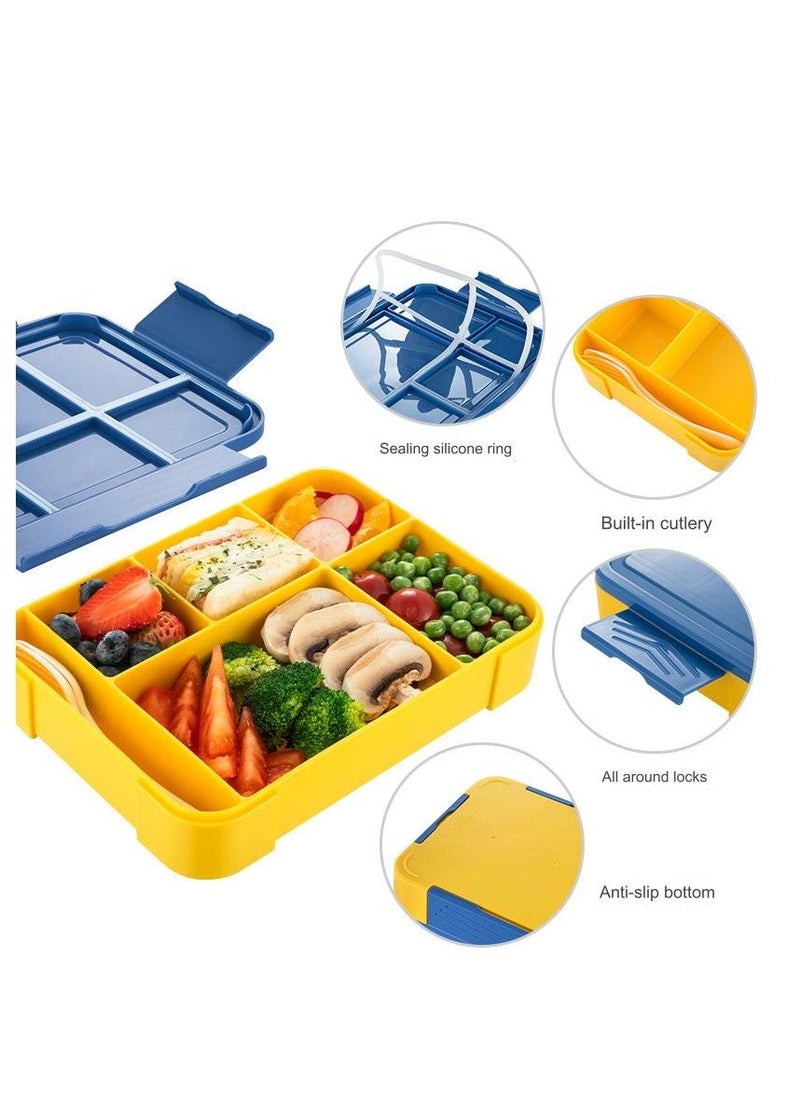 Bento Lunch Box for Kids Adults, 6 Compartments  Food Container Ideal Portion Sizes Leak-Proof Bento box for Kids ,With cutlery sauce box,microwave heating Safe, Food-Safe Materials 1330ml