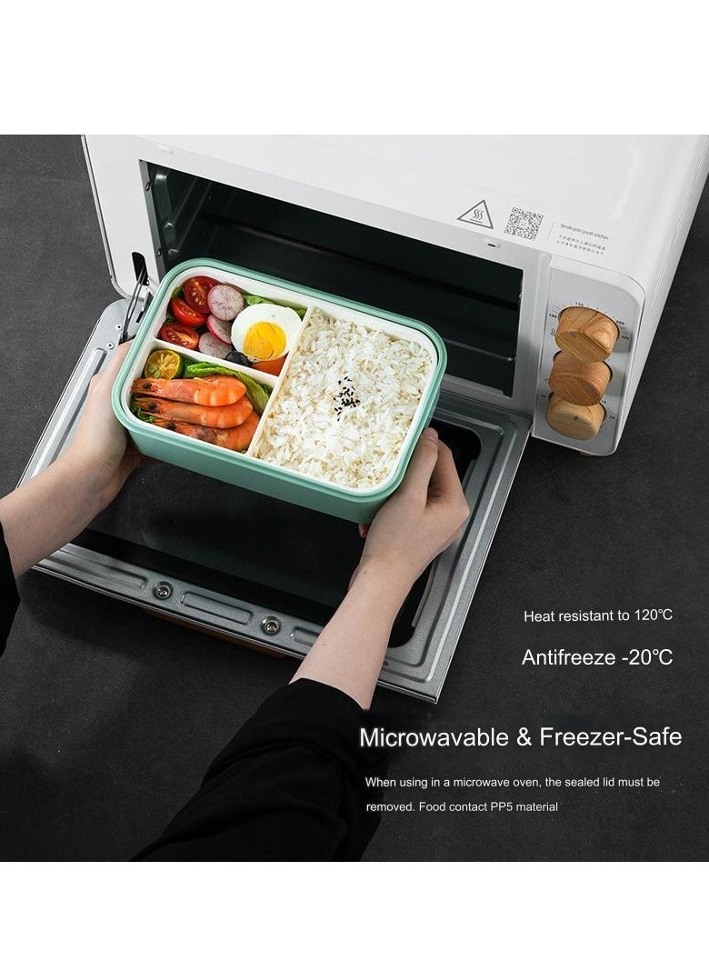 Bento Lunch Box for Kids Adults, 3 Compartments Food Container Ideal Portion Sizes Leak-Proof Bento box for Kids ,With cutlery ,microwave heating Safe, Food-Safe Materials 1400ml