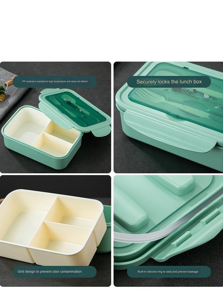 Bento Lunch Box for Kids Adults, 3 Compartments Food Container Ideal Portion Sizes Leak-Proof Bento box for Kids ,With cutlery ,microwave heating Safe, Food-Safe Materials 1400ml