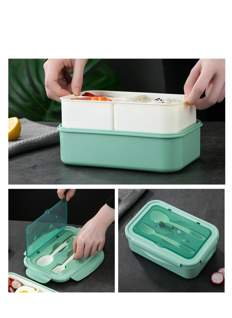 Bento Lunch Box for Kids Adults, 3 Compartments Food Container Ideal Portion Sizes Leak-Proof Bento box for Kids ,With cutlery ,microwave heating Safe, Food-Safe Materials 1400ml