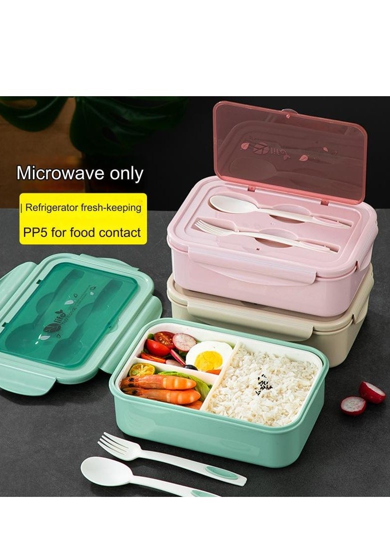 Bento Lunch Box for Kids Adults, 3 Compartments Food Container Ideal Portion Sizes Leak-Proof Bento box for Kids ,With cutlery ,microwave heating Safe, Food-Safe Materials 1400ml