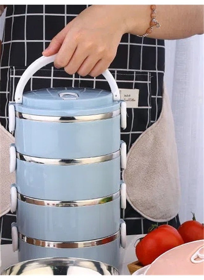 4-Layer Lunch Box blue 25x15 cm，4 Tier Stackable Stainless Steel Lunch Box Sealed(blue, 4 layers)