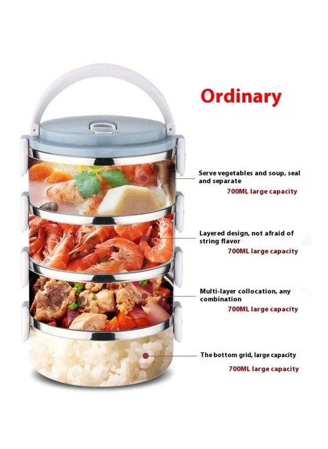 4-Layer Lunch Box blue 25x15 cm，4 Tier Stackable Stainless Steel Lunch Box Sealed(blue, 4 layers)