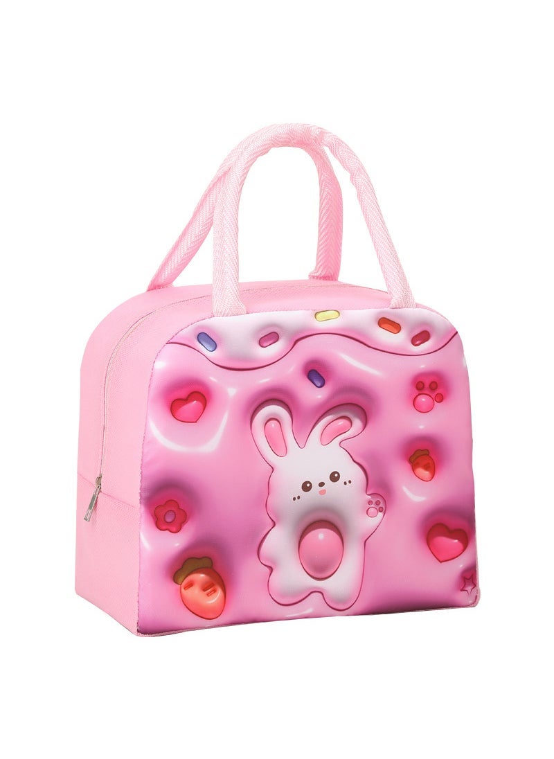 3D three-dimensional pattern expansion cartoon lunch bag childrens cute pet cartoon lunch bag portable lunch box bag Pink Bunny