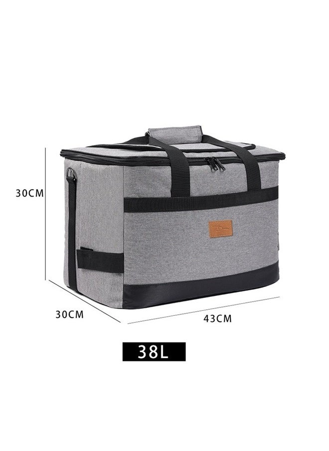 Thermal Lunch Bag Grey/Black 35 SizeLiters， Cooler Bag Collapsible and Insulated Large Lunch Bag Leakproof Soft Cooler Portable Tote for Camping/BBQ/Family Outdoor Activities