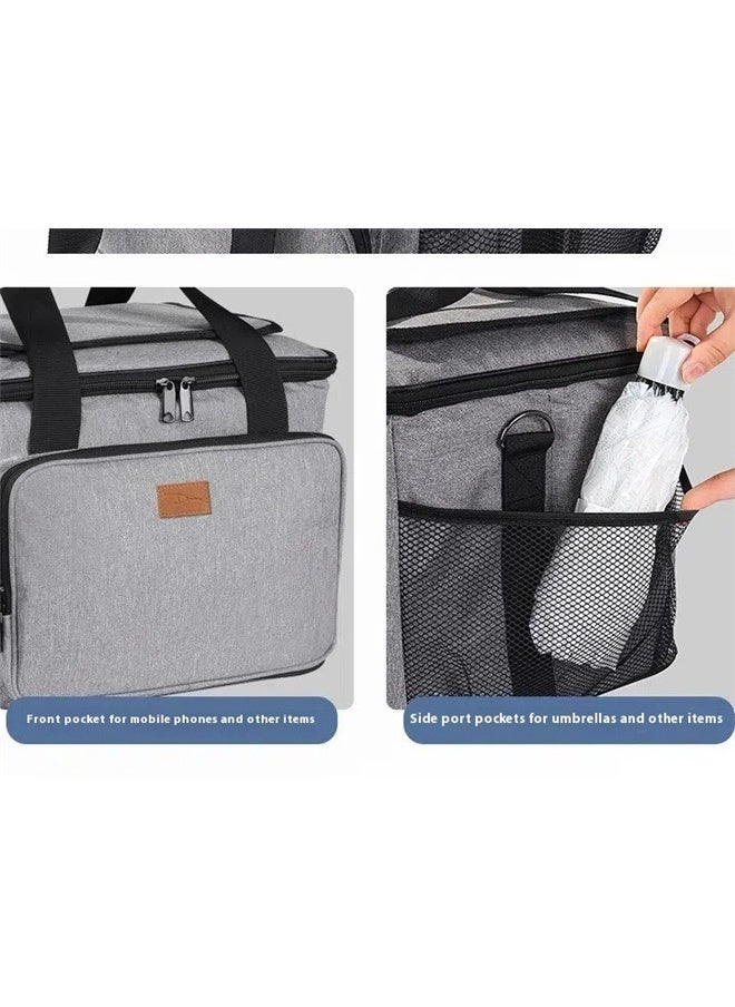 Thermal Lunch Bag Grey/Black 35 SizeLiters， Cooler Bag Collapsible and Insulated Large Lunch Bag Leakproof Soft Cooler Portable Tote for Camping/BBQ/Family Outdoor Activities