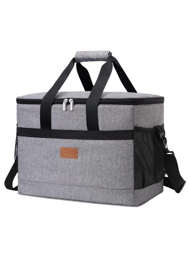 Thermal Lunch Bag Grey/Black 35 SizeLiters， Cooler Bag Collapsible and Insulated Large Lunch Bag Leakproof Soft Cooler Portable Tote for Camping/BBQ/Family Outdoor Activities