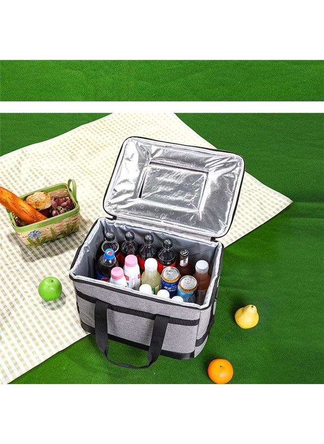 Thermal Lunch Bag Grey/Black 35 SizeLiters， Cooler Bag Collapsible and Insulated Large Lunch Bag Leakproof Soft Cooler Portable Tote for Camping/BBQ/Family Outdoor Activities
