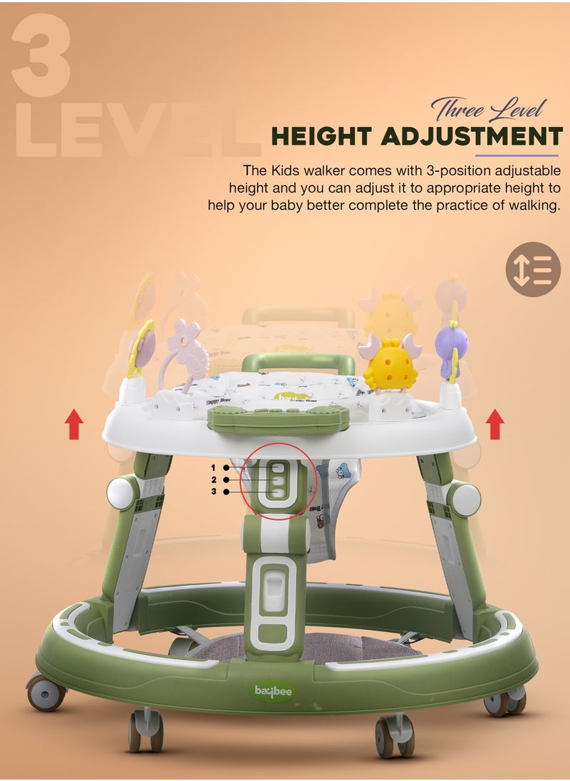 2 in1 Push Baby Walker for Kids, Round Kids Walker with Push handle, 360 Rotatable Seat, Musical Toy Bar & Footmat | Kids Activity Walker | Push Walker for Baby Boy Girl 6 to 24 Months Green